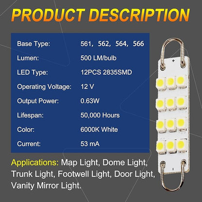 Festoon 561 562 567 564 44mm Led Light White Replacement for Car Interior Light Dome Map Light Door Courtesy Lights Trunk Light (Pack of 2)