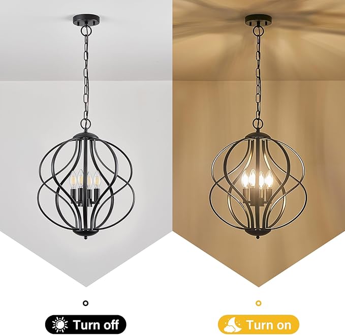 YURNYQ Modern Black Chandelier for Dining Room, 4 Lights Geometric Chandeliers, Sphere Chandelier Industrial Large Pendant Light Fixtures Hanging for Kitchen, Entryway, Foyer, Stairs