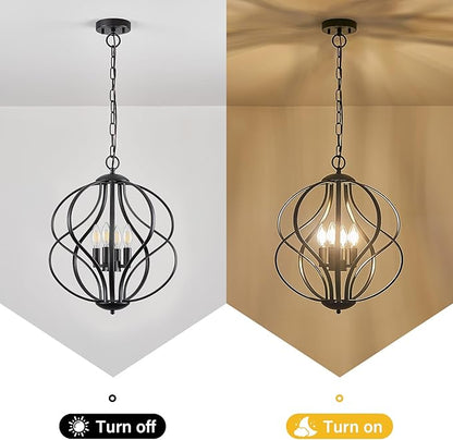 YURNYQ Modern Black Chandelier for Dining Room, 4 Lights Geometric Chandeliers, Sphere Chandelier Industrial Large Pendant Light Fixtures Hanging for Kitchen, Entryway, Foyer, Stairs
