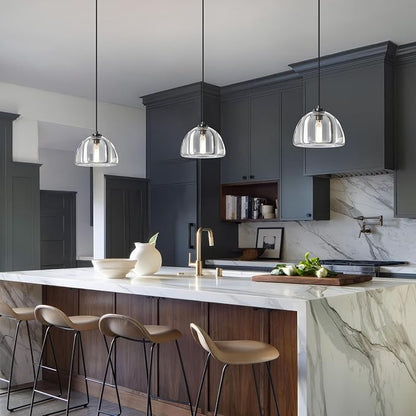 Crystal Pendant Light Kitchen Island: 2 Pack Luxury Brass Hanging Lights - 7" Modern Crystals Hemispher Lighting Fixture over Dining Table - Adjustable Black Pendants Light for Bathroom Bulbs Included
