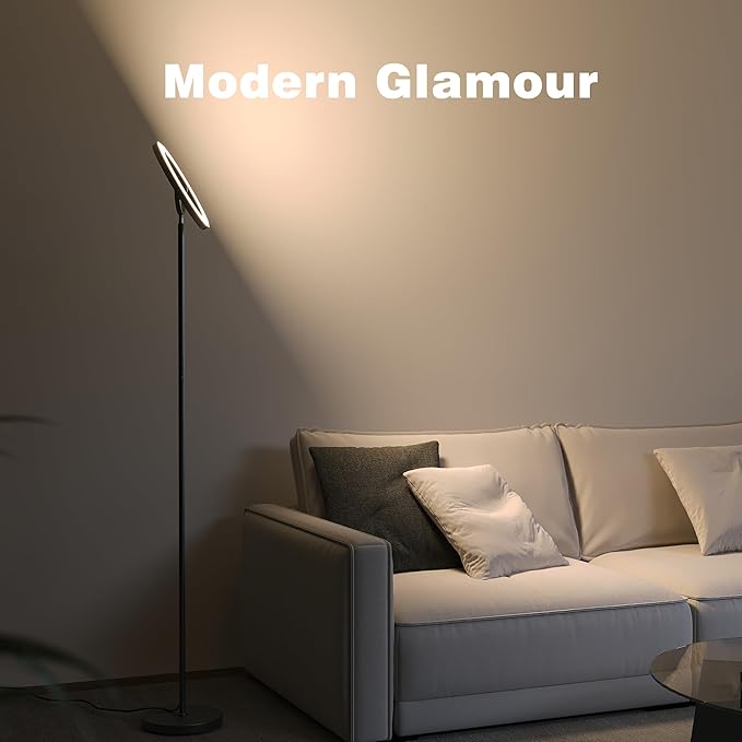 【Upgraded】Modern LED Floor Lamp - 30W Super Bright Standing Lamp, 350° Rotating Reading Floor Lamp with Remote Control, 3000K-6500K Stepless Dimmable, Tall Floor Lamp for Living Room, Bedroom, Office