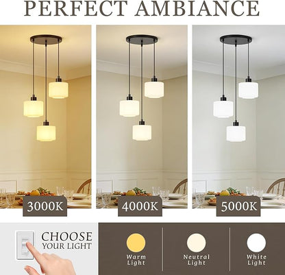 3-Light Pendant Lighting, Black Dining Room Chandelier Light Fixture Over Table with Milk Glass, Modern Cluster Hanging Lights for Kitchen Island Dining Room Sink, OS-YQ8153-3BKW