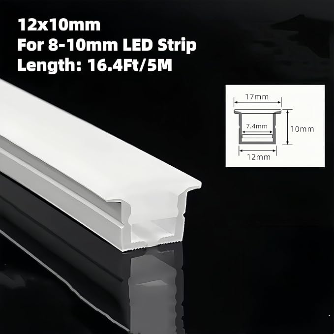 Silicone LED Channel System, 16.4Ft/5M Through Free White 12x10mm DIY LED Neon Rope Light IP67 Waterproof Tube for 8-10mm Strip Lights Installation for Indoor Outdoor Ambient Decor