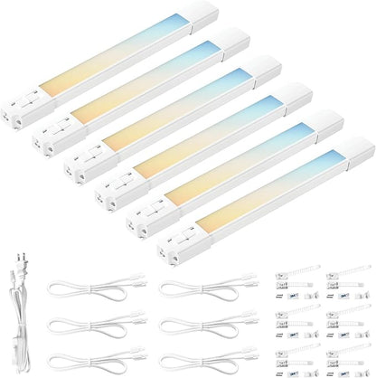 Parmida (6 Pack) LED Under Cabinet Lighting Kit, 12 Inch, 5CCT Color Selectable, 42W, Linkable Light Bar for Kitchen Counter Closet Shelf, Plug-In, On/Off Switch, Dimmable Damp Location Rated 120V ETL