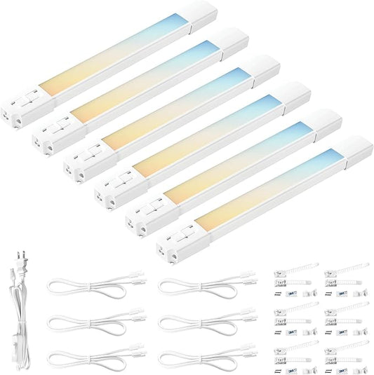 Parmida (6 Pack) LED Under Cabinet Lighting Kit, 12 Inch, 5CCT Color Selectable, 42W, Linkable Light Bar for Kitchen Counter Closet Shelf, Plug-In, On/Off Switch, Dimmable Damp Location Rated 120V ETL