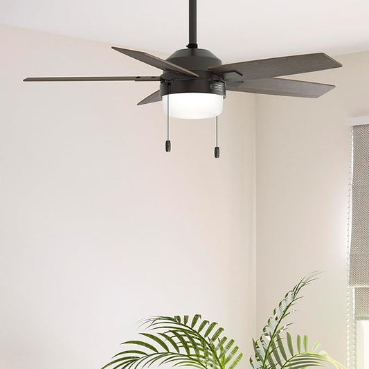 Hunter Ceiling Fan with LED Light - Black Ceiling Fan with Pull Chain, For Bedroom or Living Room, Standard Mount, No Remote, 5 Blades, Includes Bulbs - Anisten (Noble Bronze, 44 inch)
