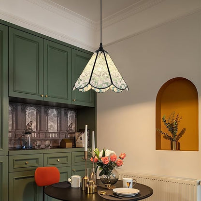 Floral Handcrafted Glass Pendant Light Fixture, Tiffany Pendant Light with Artisanal Applique, Perfect for Dining Tables and Kitchen Islands
