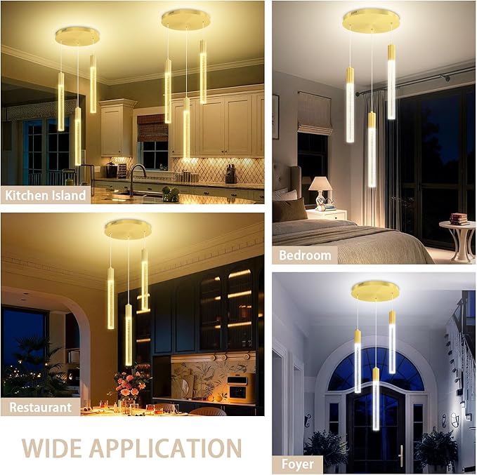 LED Modern Bubble Crystal Pendant Light for Kitchen Island Dining Room Living Room Foyer Remote Dimmable Gold Hanging Ceiling Fixture