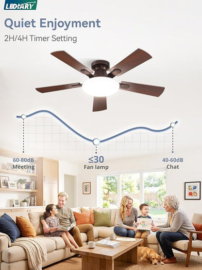 42 Inch Ceiling Fan with Lights and Remote, 30W 12" LED Panel Flush Mount Ceiling Fan, 6-Speed Quiet DC Motor Modern Low Profile Ceiling Fan with Reversible Blades for Bedroom, Living Room, Patio