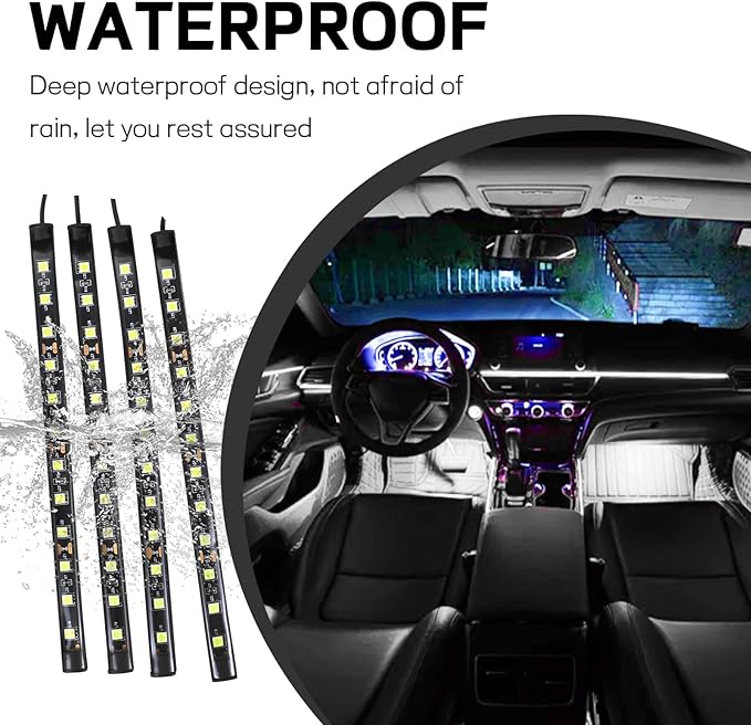 Car LED Strip Light, 12V 48 LED Interior Atmosphere Lights Under Dash Ambient Night Light, Auto Interior Decorative Lamp with Cigarette Adapter Plug, SUV Car Accessories (White,USB)