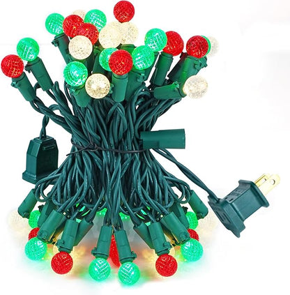 BOHON Red White and Green Christmas Lights Outdoor Faceted G15 50 LED 17ft Plug in Mini Globe String Lights Warm Waterproof Extendable Green Wire for Indoor Patio Xmas Thanksgiving Tree Decoration