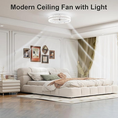 VOLISUN Low Profile Ceiling Fans with Light and Remote, 19.7in Fandelier Ceiling Fan with Light, 3000K-6500K Dimmable Flush Mount LED Ceiling Fan Light, White Modern Ceiling Fan Light for Bedroom