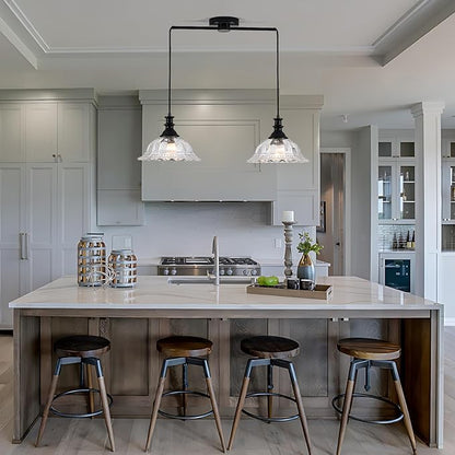 HDDFL 2 Light Pendant Light Fixtures Modern Glass Hanging Lights with Adjustable Cord for Kitchen Island Dining Room Living Room Hallway Black and Clear