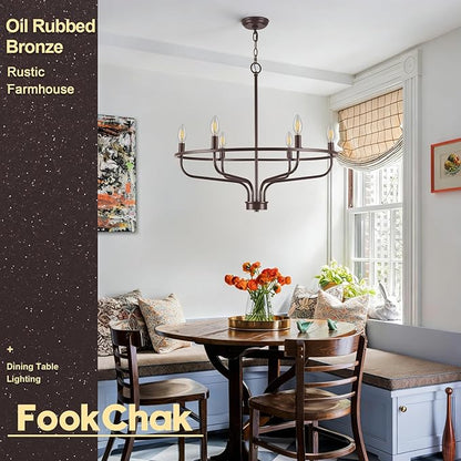 6-Light Farmhouse Oil Rubbed Bronze Chandelier Dining Room Light Fixture Metal Candle Chandeliers for Bedroom Hanging Lighting for Kitchen Living Room Entryway Foyer, 28.54in