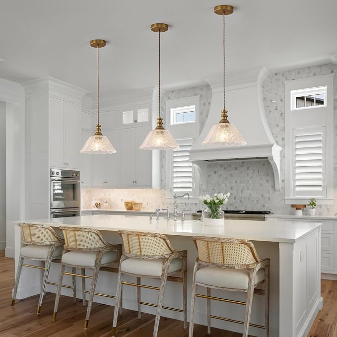 10.62-inch Adjustable Height Island Pendant Light, Brass Island Pendant Lights for Kitchen, E26 Pendant Light Suitable for Kitchen Island and Dining Area (E26 Bulb Sold Separately)