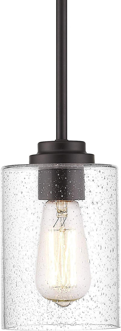 Beionxii Glass Pendant Light | Farmhouse Mini Pendant Lighting for Kitchen Island Dining Room Over The Sink, Oil Rubbed Bronze with Bubble Glass - DMD9002-1H/1PK