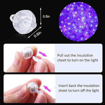 ZGWJ 50PCs Purple Balloon Lights Mini, Battery Powered, Long Standby Time Waterproof Tiny Led Round Flash Light for Paper Lantern Balloon Party Easter Eggs Wedding Christmas Halloween Decorations