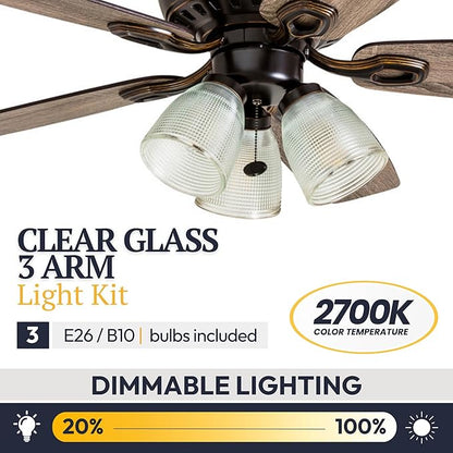 Prominence Home Marston, 52 Inch Traditional Indoor LED Ceiling Fan with Light, Pull Chain, Three Mounting Options, 5 Dual Finish Blades, Reversible Motor - 51017-01 (Oil Rubbed Bronze)