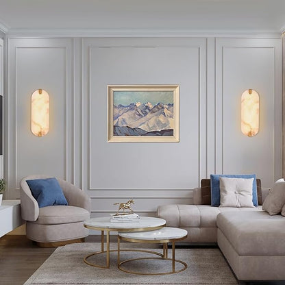 14.17in Alabaster Wall Sconces, Natural Marble Wall Light Set of Two, Modern LED Alabaster Sconces for Living Room Indoor Wall Lamps for Dining Room Stairs Bedroom,Brushed Gold