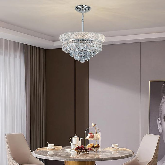 Crystal Chandeliers for Dining Room Light Fixture Over Table, Empire Style K9 Crystal Chandeliers for Bedroom, 4 Lights Chrome Luxury Lighting Fixtures for Entryway Kitchen Island Foyer D15 Inch