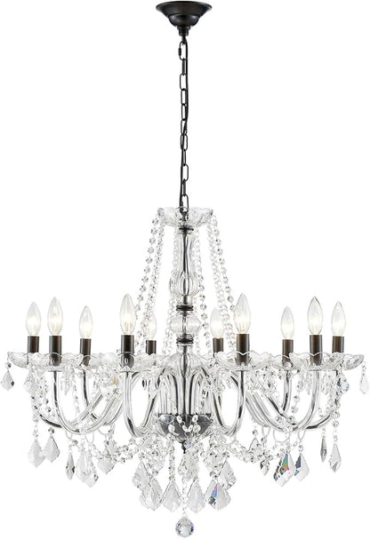 Large Crystal Chandelier, Modern Black Crystal Chandeliers for Dining Room Light Fixture, 10-Lights Large Black Pendant Light Fixtures Luxury Chandelier for Living Room Bedroom Foyer Entryway D26.8''