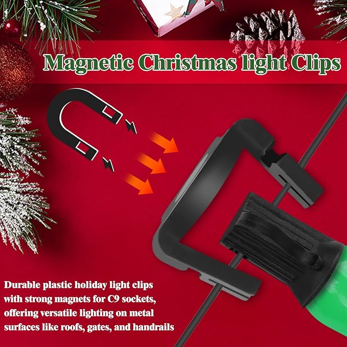 240PCS Extra Strong Magnetic Christmas Light Clips for C9 Socket Transparent Round Halloween Light Hooks for Outside Decor, Fence, Steel Gutters and Roofs Outdoor Patio Lighting, Black