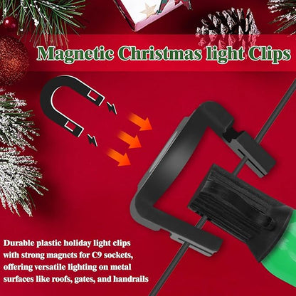 240PCS Extra Strong Magnetic Christmas Light Clips for C9 Socket Transparent Round Halloween Light Hooks for Outside Decor, Fence, Steel Gutters and Roofs Outdoor Patio Lighting, Black