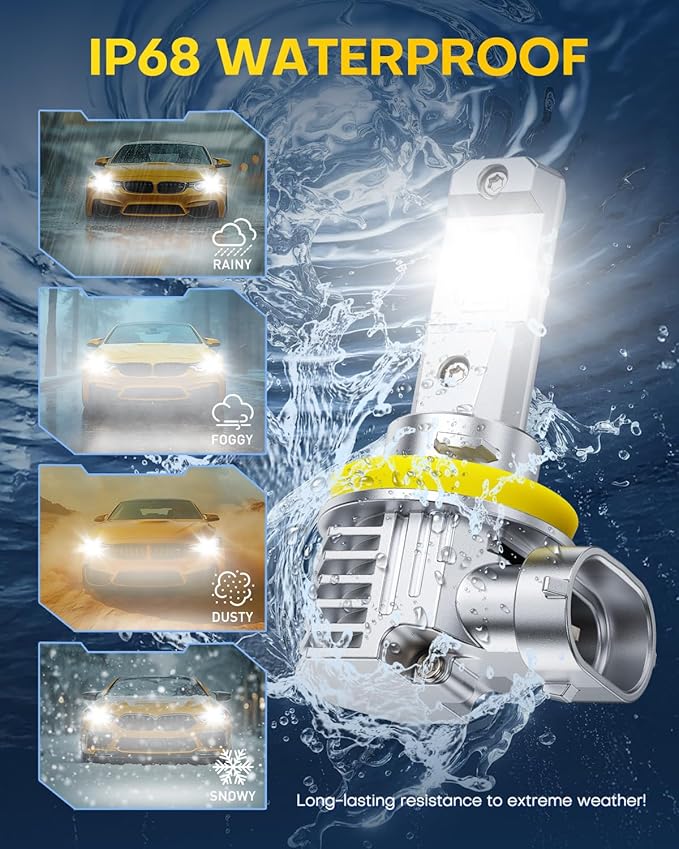 AUXITO 9005 H11 LED Bulbs Combo, 100000 Lumens Ultra Bright 6500K Cool White, Canbus Ready, No Flicker, 99% Vehicle Compatibility, IP68 Waterproof, 4 Pack