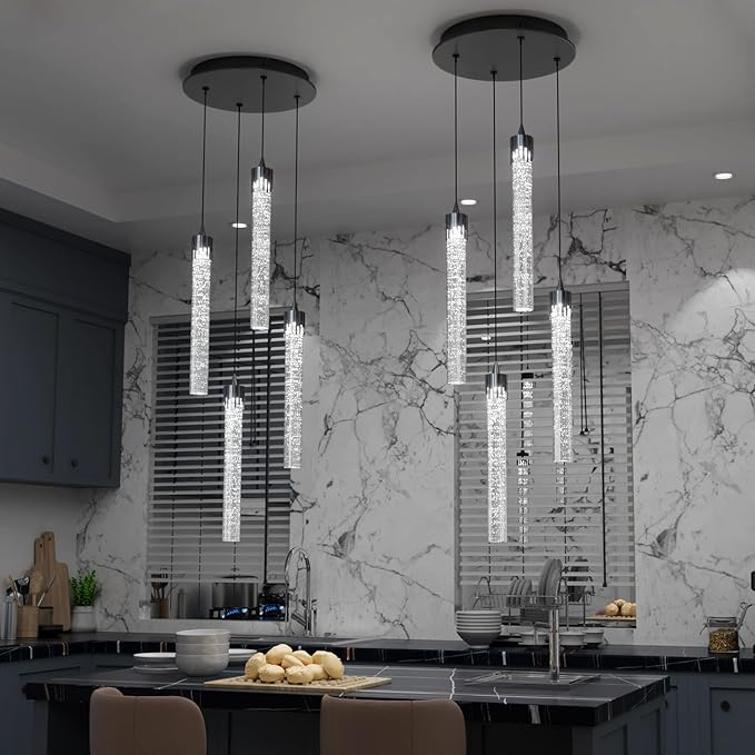 ykolupty Mini Chandelier Crystal Pendant Lights,Bubble Crystal Chandelier for Living Room Bedroom Modern LED Ceiling Light Dimmable 2700k-6000k