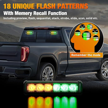 Nilight 12LED Emergency Strobe Traffic Advisor Light Bar 2 in 1 Amber Green Dash Warning Safety Flashing Lights Front/Rear Windshield Construction Lights for Trucks Cars Plow Police Vehicles