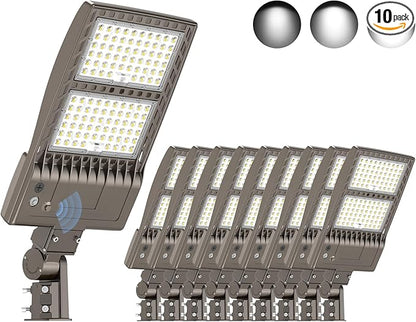 KUKUPPO 10Pack 400W LED Parking Lot Light Power Adjustable, Dusk to Dawn LED Shoebox Flood Pole Light Outdoor Parking Lighting with Slip Fit 60,000LM 5000K IP65 Waterproof 100-277V UL Listed