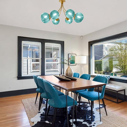 Modern 8-Lights Chandelier Ceiling Pendant Light Dining Room Chandelier Over Table 32.2" Flush Mount Ceiling Lights for Living Room Bedroom Kitchen (Lake Blue)