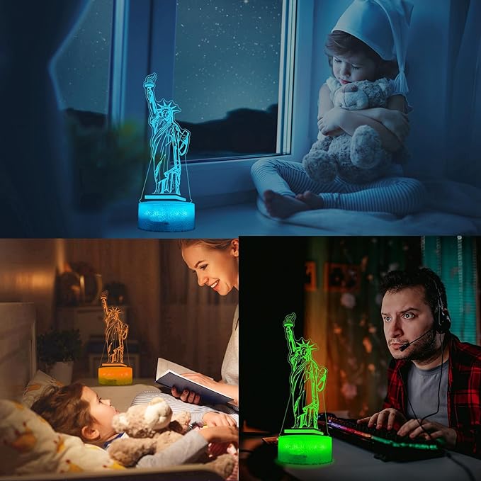 Statue of Liberty Night Light, 3D Illusion Lamp with 16 Colors Changing, Timer, 4 Flash Modes and Dimmable, Kids Boys Girls Room Decor, Holiday Xmas World Landmark Building Gifts