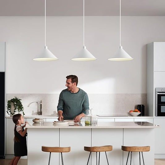 11.8IN Plug in Pendant Light 2 Pack Industrial Hanging Lamp White Vintage Pendant Lighting Fixtures with 15ft Cord On/Off Switch for Kitchen Island Dinning