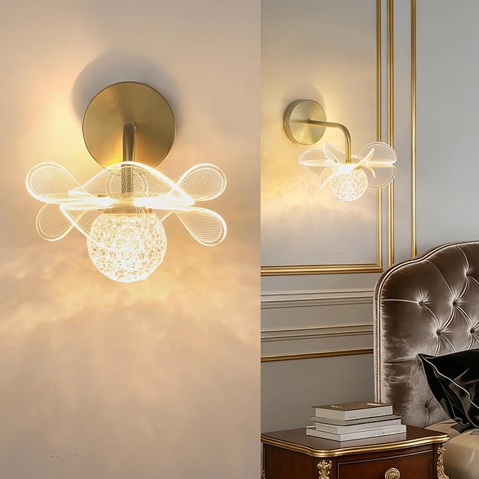 Wall Lights for Living Room with Flower Lamp, Wall Lamps for Bedroom with Bathroom Light Fixtures with 3 Color, Modern LED Wall Sconce Light for Bedroom Living Room Corridor Vanity Hallway
