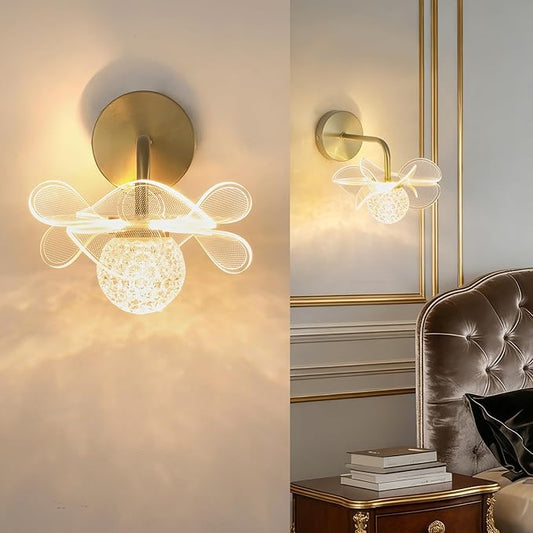 Wall Lights for Living Room with Flower Lamp, Wall Lamps for Bedroom with Bathroom Light Fixtures with 3 Color, Modern LED Wall Sconce Light for Bedroom Living Room Corridor Vanity Hallway