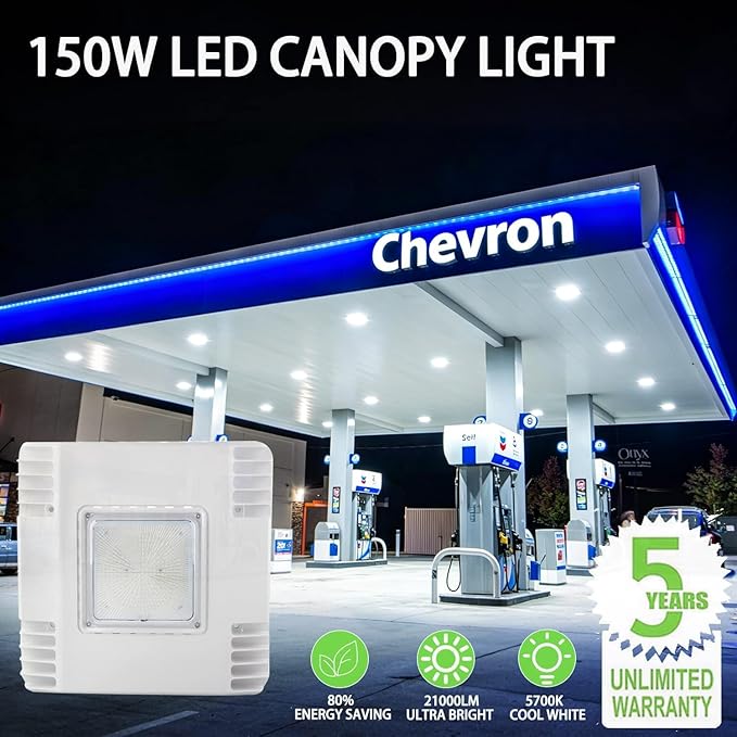 LED Canopy Gas Station Light, 150W 21000LM Surface Mount LED Carport Ceiling Light 5700K (600W HID/HPS Equivalent), 100-277V IP65 UL Listed