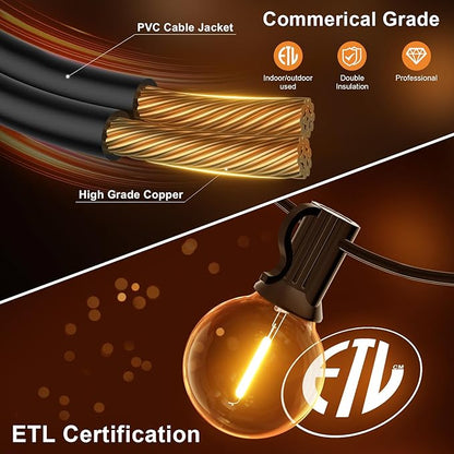 GPATIO Outdoor String Lights, 60FT Waterproof Patio Lights with 32 Hanging Light Globe G40 Bulbs, 2700k Shatterproof for Backyard Gazebo Porch Garden Commerical Outside Decor