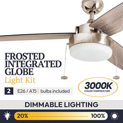 Prominence Home Statham, 52 Inch Contemporary Indoor LED Ceiling Fan with Light, Pull Chain, Dual Mounting Options, Modern Dual Finish Blades, Reversible Motor - 51018-01 (Espresso)