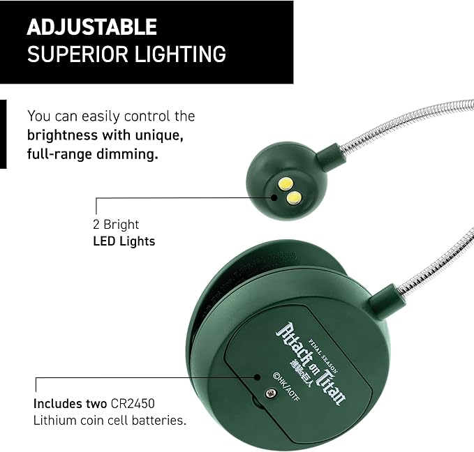 WITHit Clip On Book Light – Dimmable LED Reading Light for Books and eBooks, Reduced Glare, Portable, Cute Bookmark Light for Kids & Adults, Batteries Included (Levi/Mikusa, Attack on Titan)