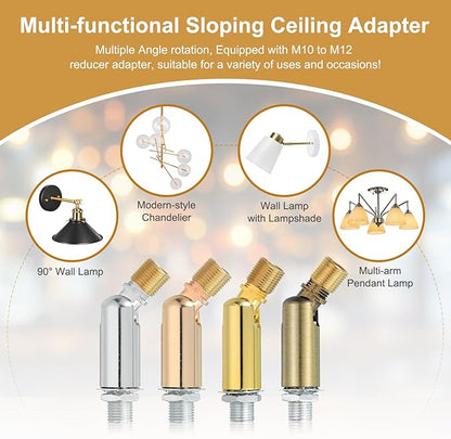 MECCANIXITY Sloped Ceiling Adapter, 180 Degree 46x15mm M10 Fine Thread Sloped Ceiling Light Fixture Adapter Kit for Ceiling Pendant Light Chandelier Track Suspend(Black)