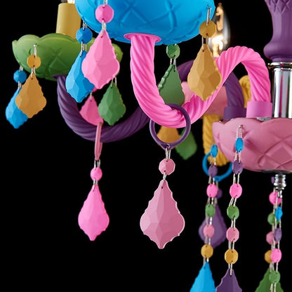 6-Light Children Crystal Chandeliers, Modern Design Rainbow Colorful Pendant Light Fixture for Bedroom, Dining Room, D23×H33~71 inch(Adjustable Height), Macaron Color Finish & K9 Crystal