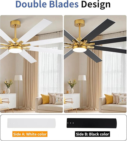 LANMEL 72'' Ceiling Fan with Lights and Remote, Low Profile Modern Ceiling Fan Gold, 6 Speed, Reversible, 3000k-6000k LED, Quiet DC Motor for Indoor Outdoor Bedroom Living Room