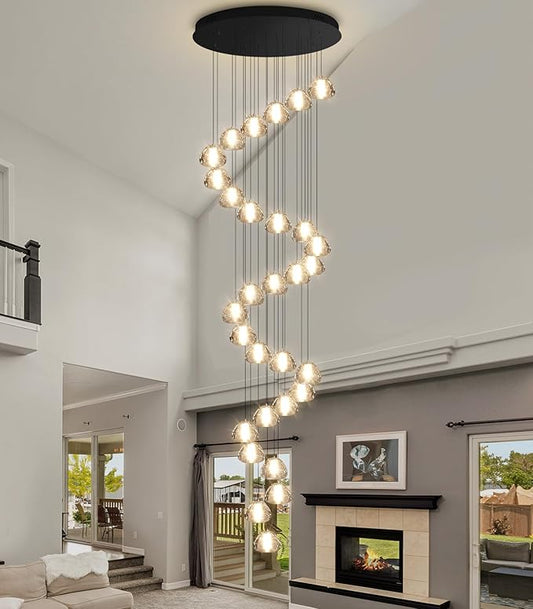 197'' Long Large Crystal Chandeliers 30-Lights LED Chandeliers for High Ceiling Handing Light Fixture for Entrance Hallway Foyer Staircase