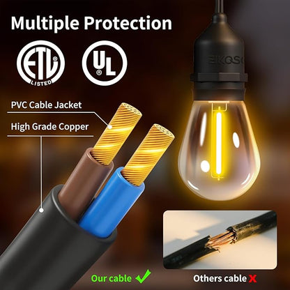 74FT Outdoor String Lights, Outdoor Lights for Patio,with 36+4 LED RGBW Color Change,3000K Bright White Waterproof Bulbs, Dimmer & Remote, Customized 12 Colors & 4 Modes, for Backyard Decor