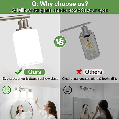 Zarbitta 4-Light Bathroom Light Fixtures, Brushed Nickel Modern Vanity Lights with Milky White Frosted Glass Shades, Bathroom Wall Lamp for Mirror Kitchen Living Room