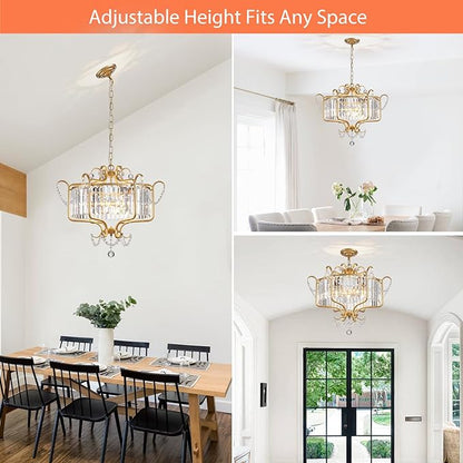 Modern Crystal Chandelier for Dining Room 24" Large Gold 6-Light Farmhouse Pendant Lighting Fixtures for Living Room Kitchen Island Hallway Bedroom Foyer