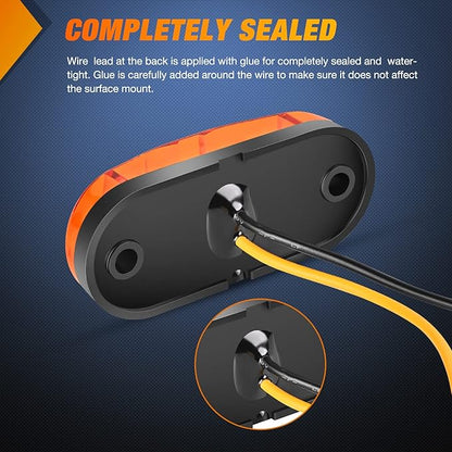 Nilight 2.5Inch Oval Side Marker Light 20PCS Amber 2 Diode LED Trailer Clearance Lights Indicator Taillight Waterproof Surface Mounted for 10-30V Truck Camper Boat Lorry