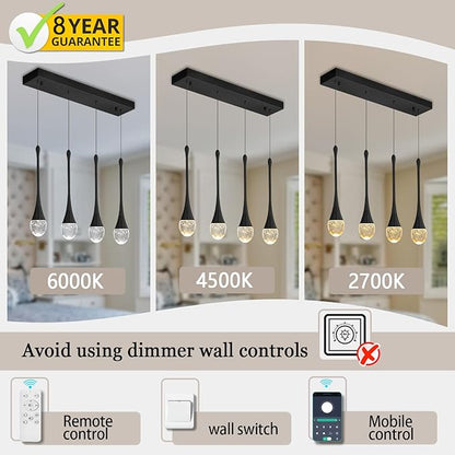 ykolupty Dining Room Light Fixture 4-Light Black Kitchen Island Lighting Industrial Linear Crystal Chandeliers for Dining Room Pendant Light Fixture for Living Room Hallway Bedroom
