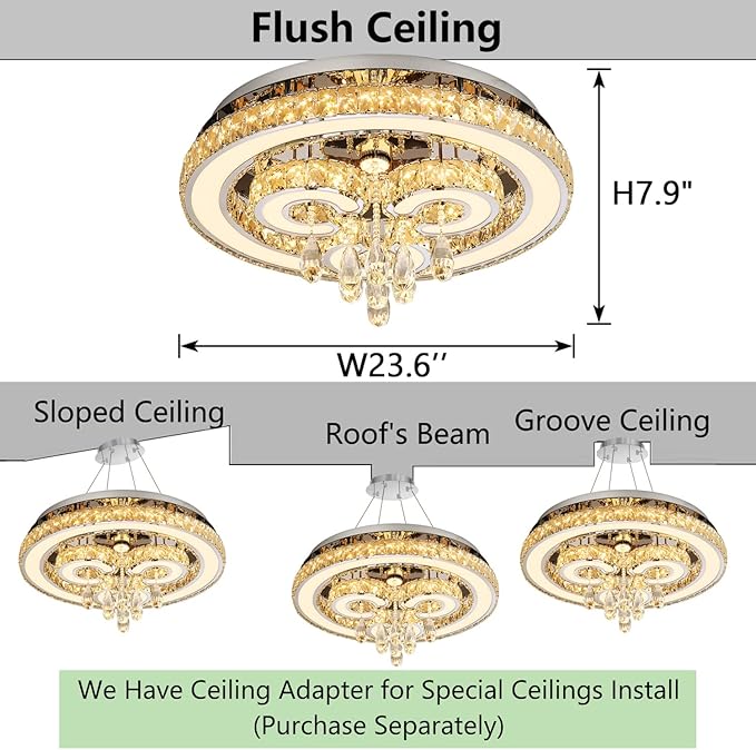 HAIXIANG Modern Glam Chandelier LED Crystal Light Interior Luxury Ceiling Chandeliers Remote Dimmable Lights Fixture 24 Inches Silver Light